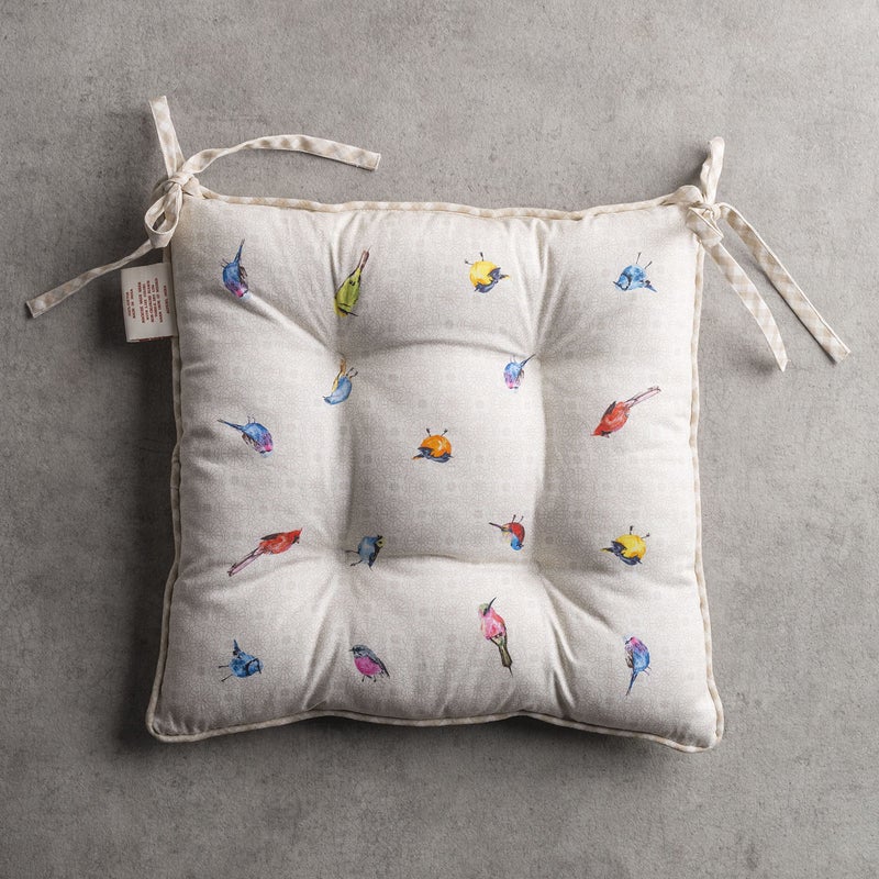 Maison d' Hermine Chair Pads for Dining Chairs Cotton Outer Fabric and Poly Filling 16"x16" Patio Seat Cushions for Furniture with Ties Home Chair Party Hall Farmhouse (Birdies On Wire, Pack of 2) - Image 2